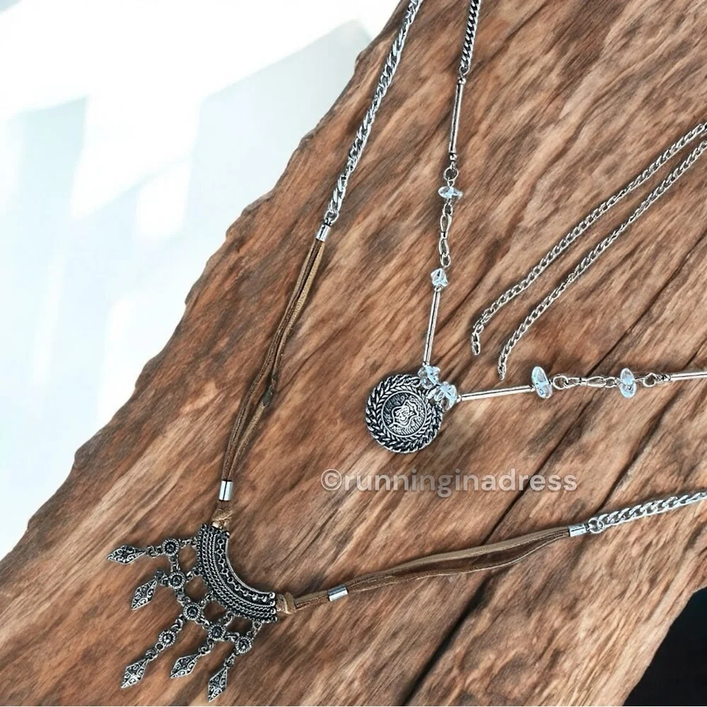 NWT Free People Can't Stand The Rain Layered Necklace In Gold & Brown Suede - Picture 9 of 13